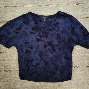 Tahari Women's Navy Tie-Dye Short Sleeve Top